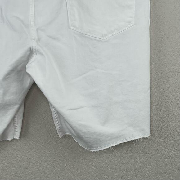 Paige Federal Iced Frost White Denim Raw Hem Cut Off Jean Shorts 30/32 NWT - Picture 10 of 12